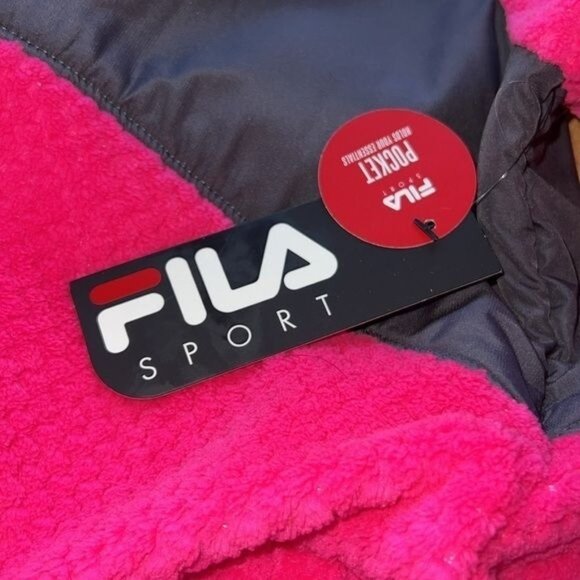 Fila Sport Pink & Black Jacket Womens L Faux Fur Polyester Warm - Picture 12 of 12
